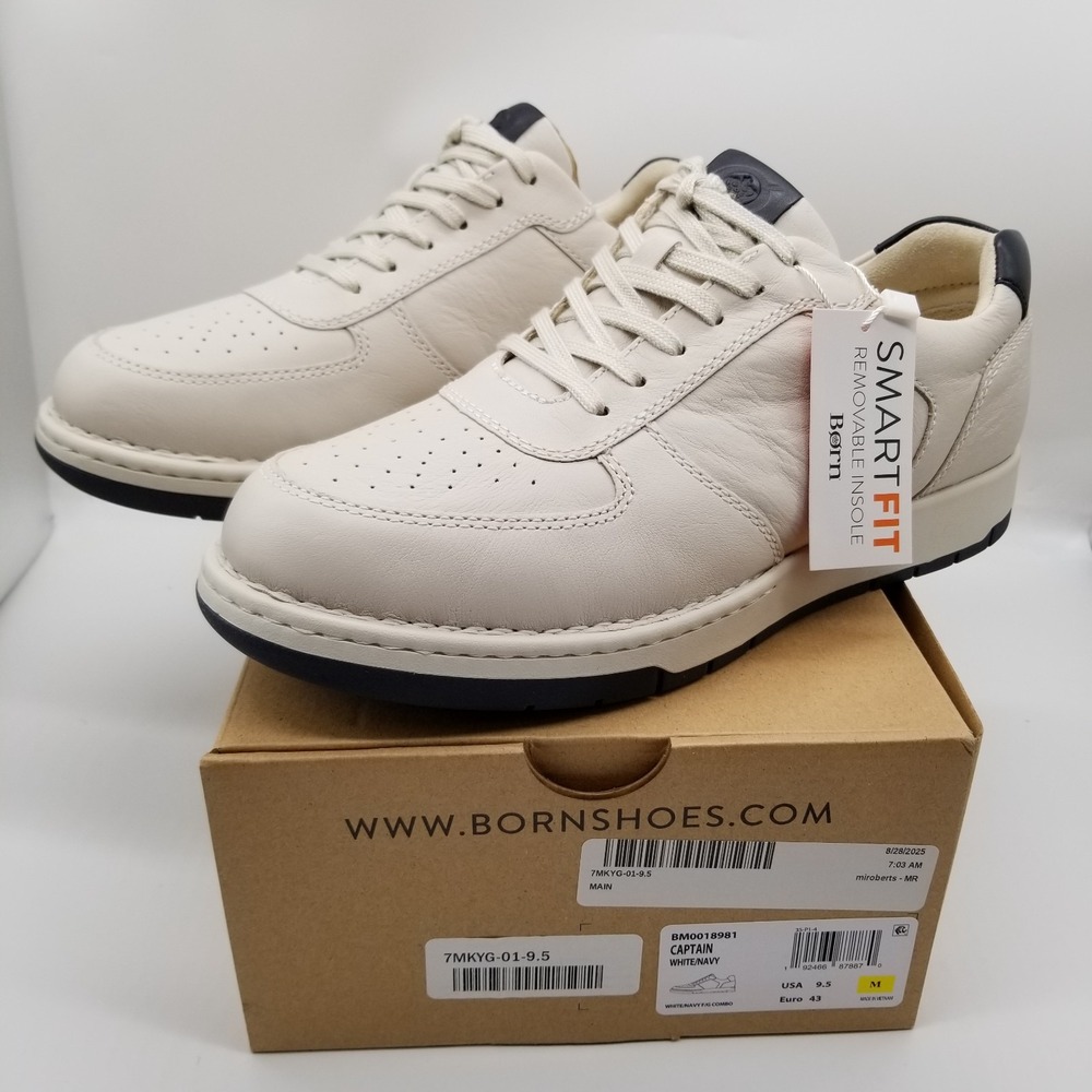 Born Captain Combo Leather Sneakers Men Sz 9.5 White Low Top Casual City Lace Up
